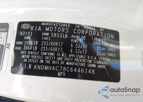 2012 Kia Sedona Ex z USA, uszkodzony, nr VIN KNDMH4C78C6446148